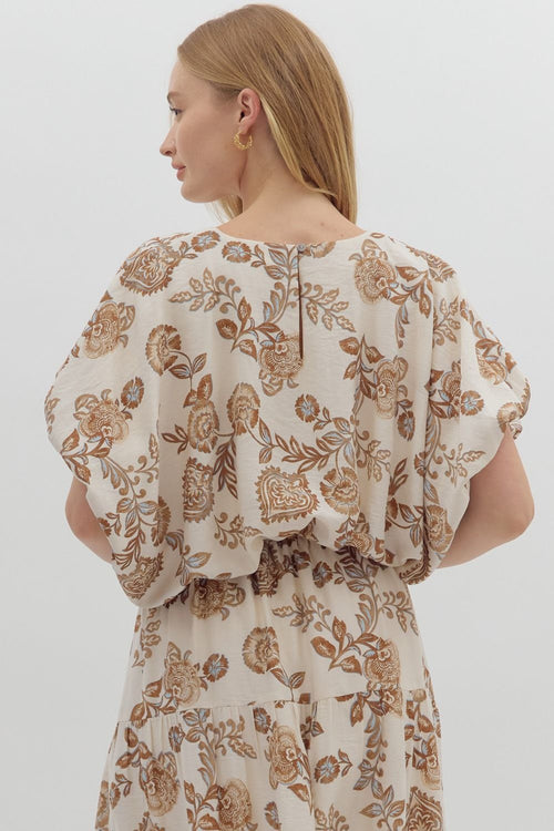 Cream/Brown Floral Dolman Top