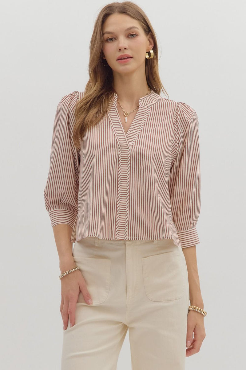 Striped Crop V-Neck Top