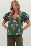 Hunter Green Bubble Sleeve Top