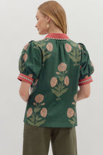 Hunter Green Bubble Sleeve Top