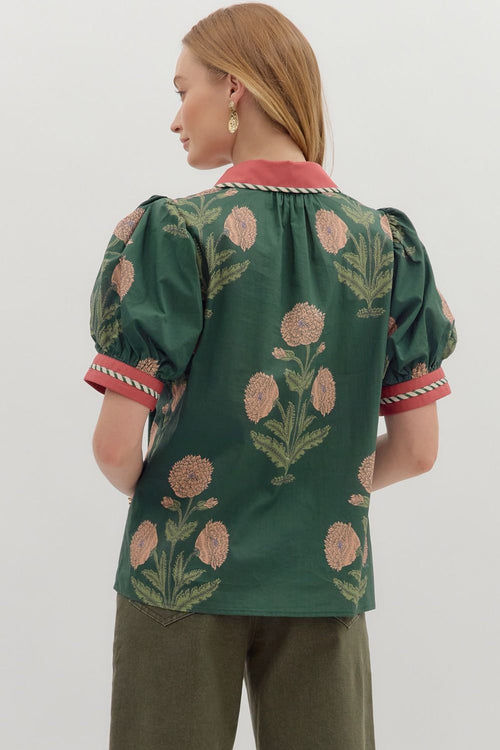 Hunter Green Bubble Sleeve Top