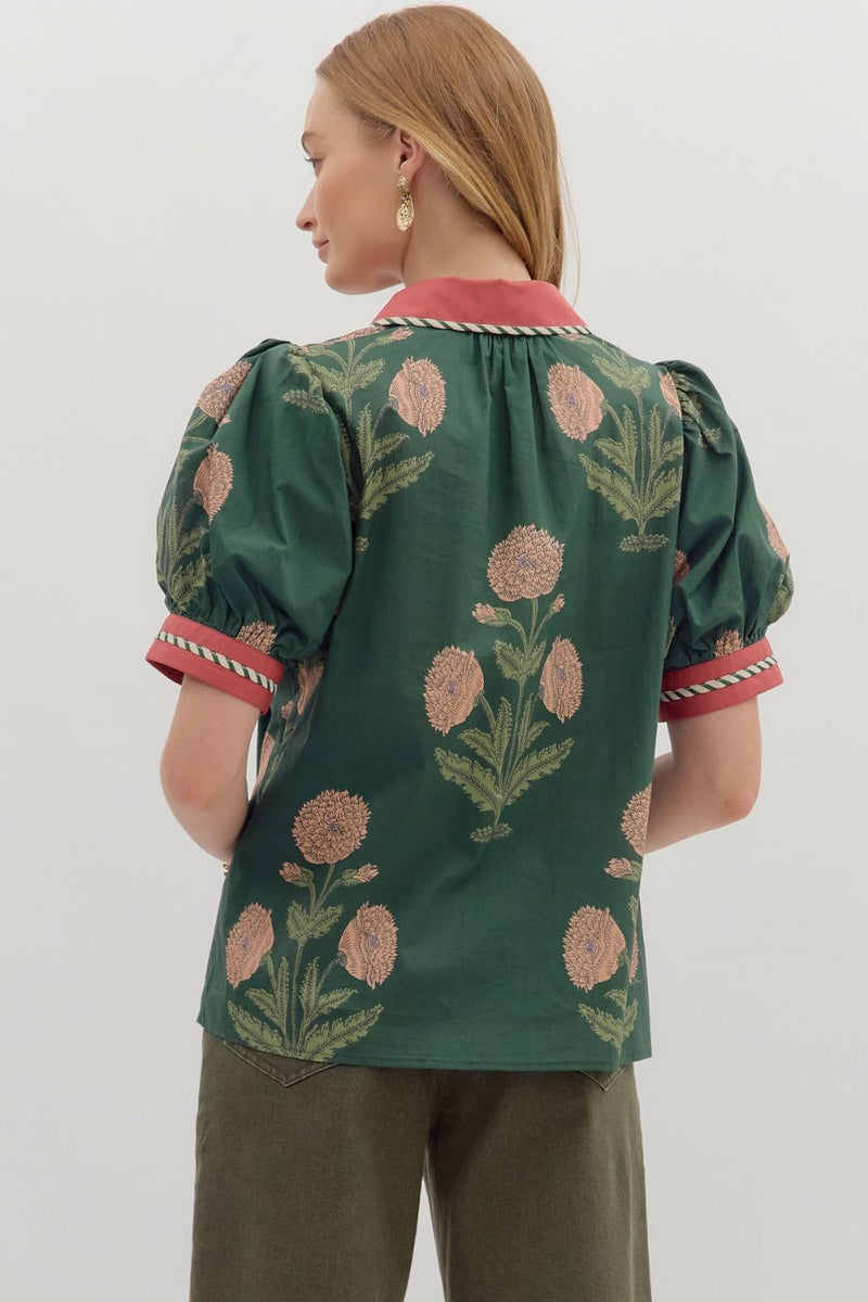 Hunter Green Bubble Sleeve Top