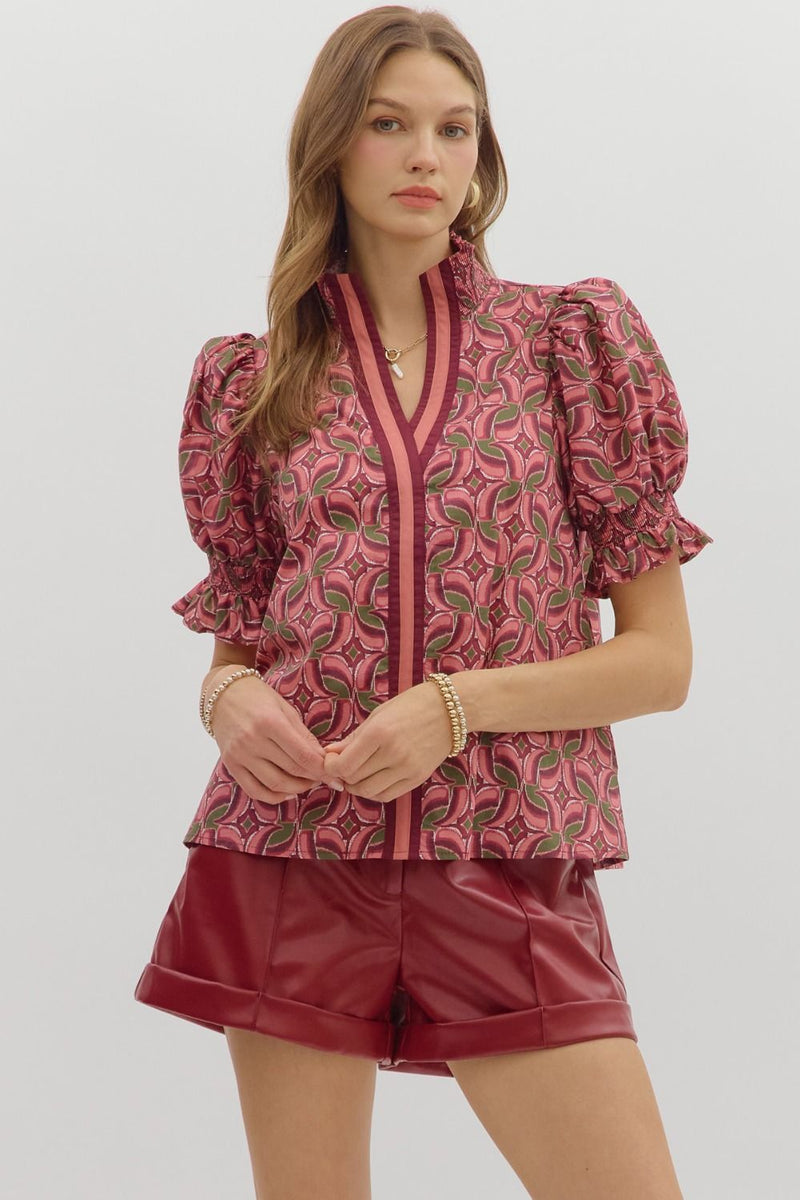 Wine Color Printed Top