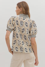 Cream/Navy Mock Neck Top