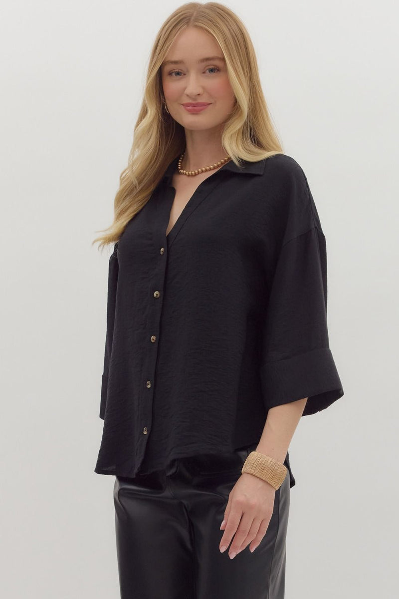 Black Button Front Top