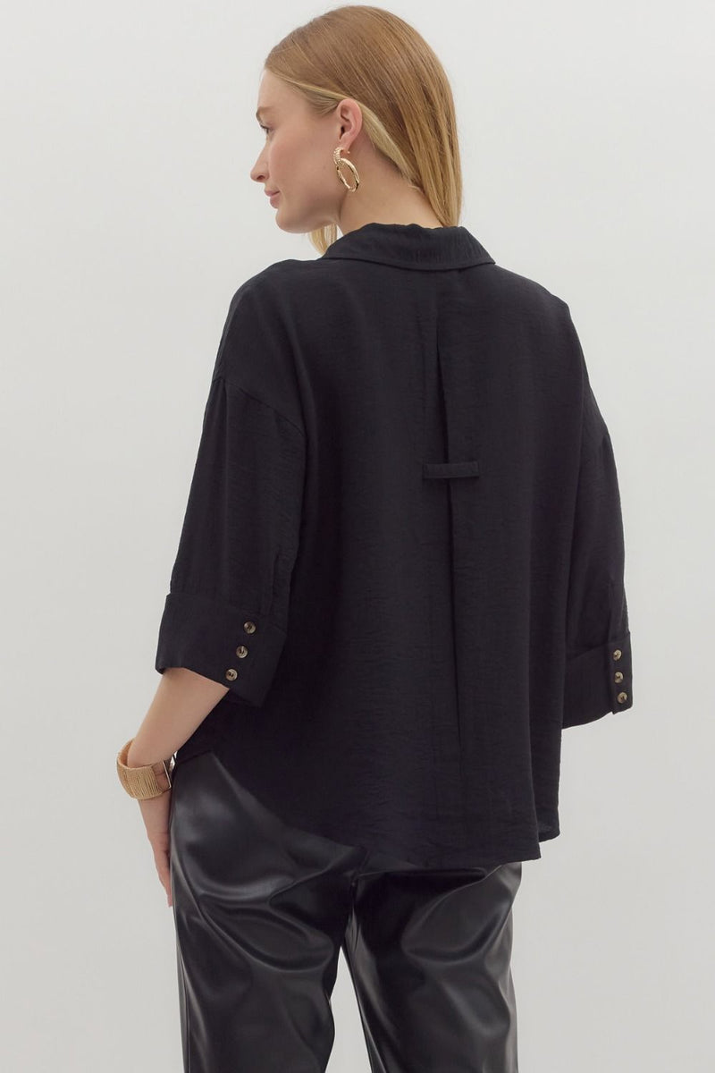 Black Button Front Top