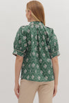 Green Floral Button Up
