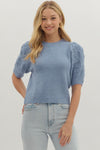 Blue Sweater w/Embroidered Sleeve