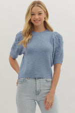 Blue Sweater w/Embroidered Sleeve