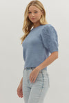 Blue Sweater w/Embroidered Sleeve