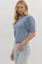 Blue Sweater w/Embroidered Sleeve
