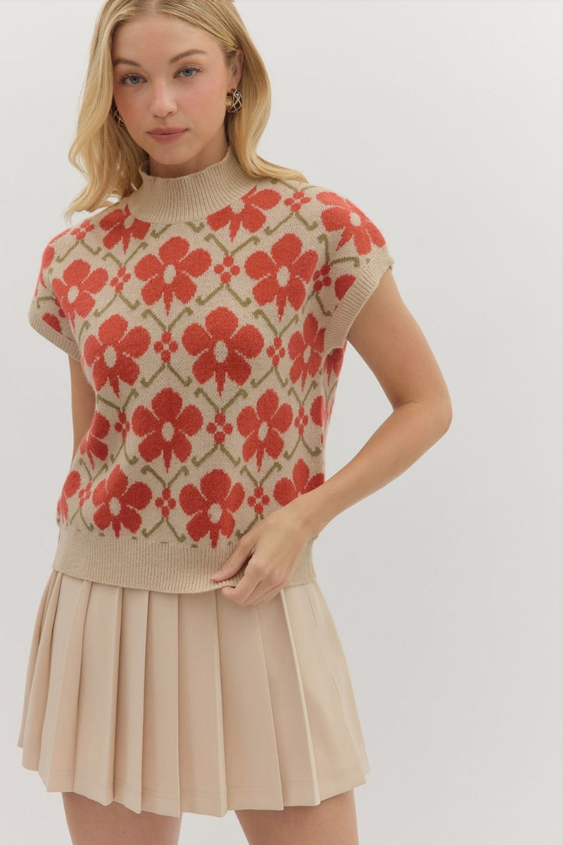 Rust Floral Pattern Sweater