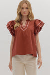 Brick Layered Ruffle Sleeve Top