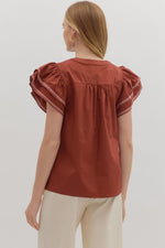 Brick Layered Ruffle Sleeve Top