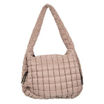 Tan Oversized Quilted Hobo Tote Bag