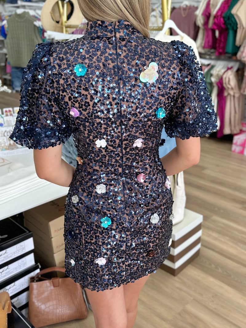 QOS Floral Sequin Cocktail Dress Elm Boutique QOS Floral Sequin Cocktail Dress Elm Boutique