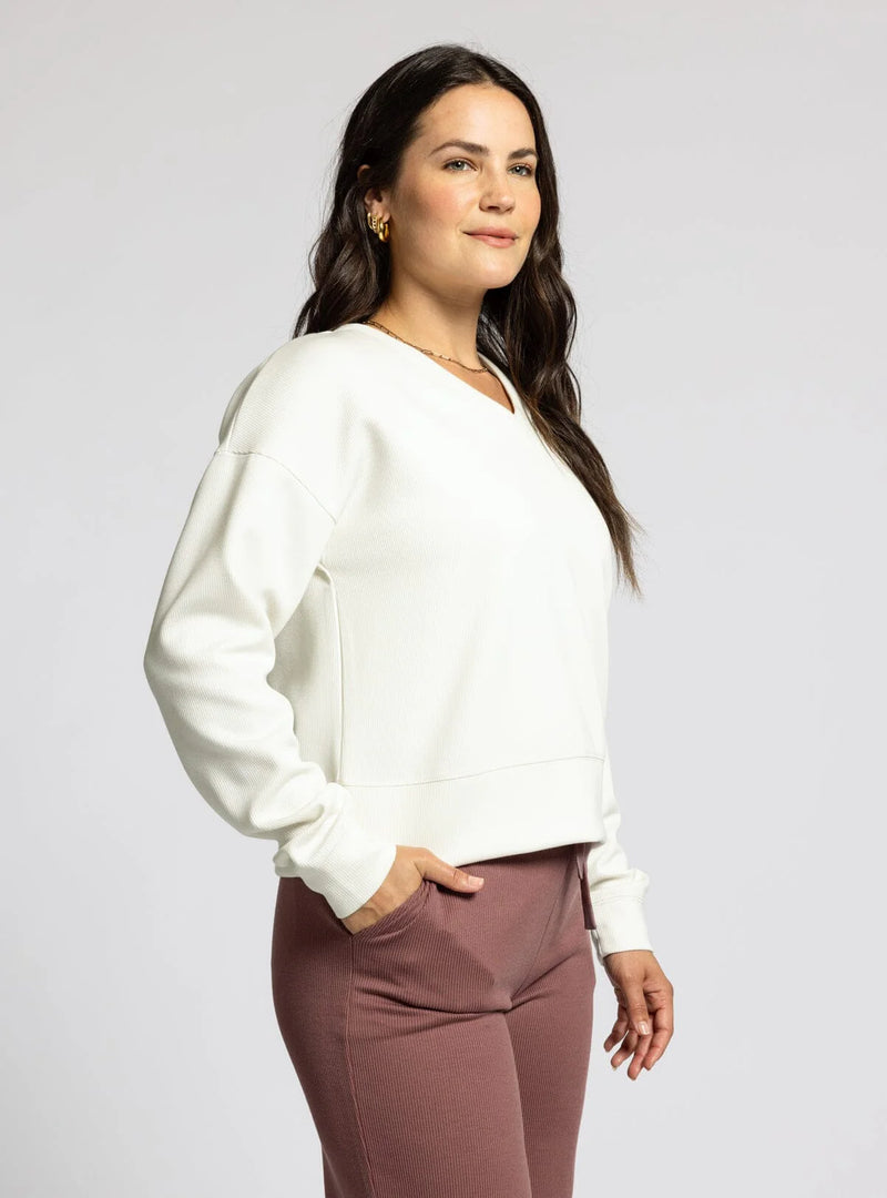 T&S V-Neck Ribbed Pullover