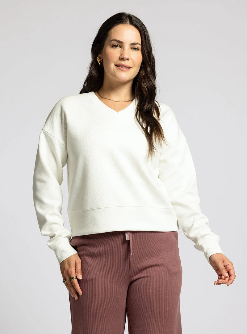T&S V-Neck Ribbed Pullover