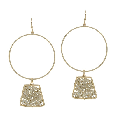 Natural Crystal Geometric on Gold Circle Earring