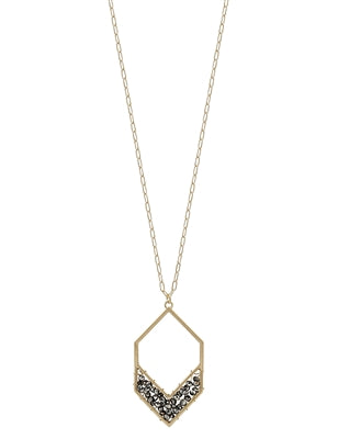 Grey Crystal Hexagon on Gold Chain 34" Necklace