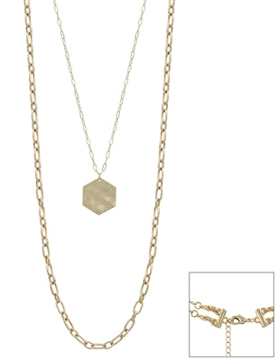 Worn Gold Double Hexagon Multi Function 18"/32" Necklace