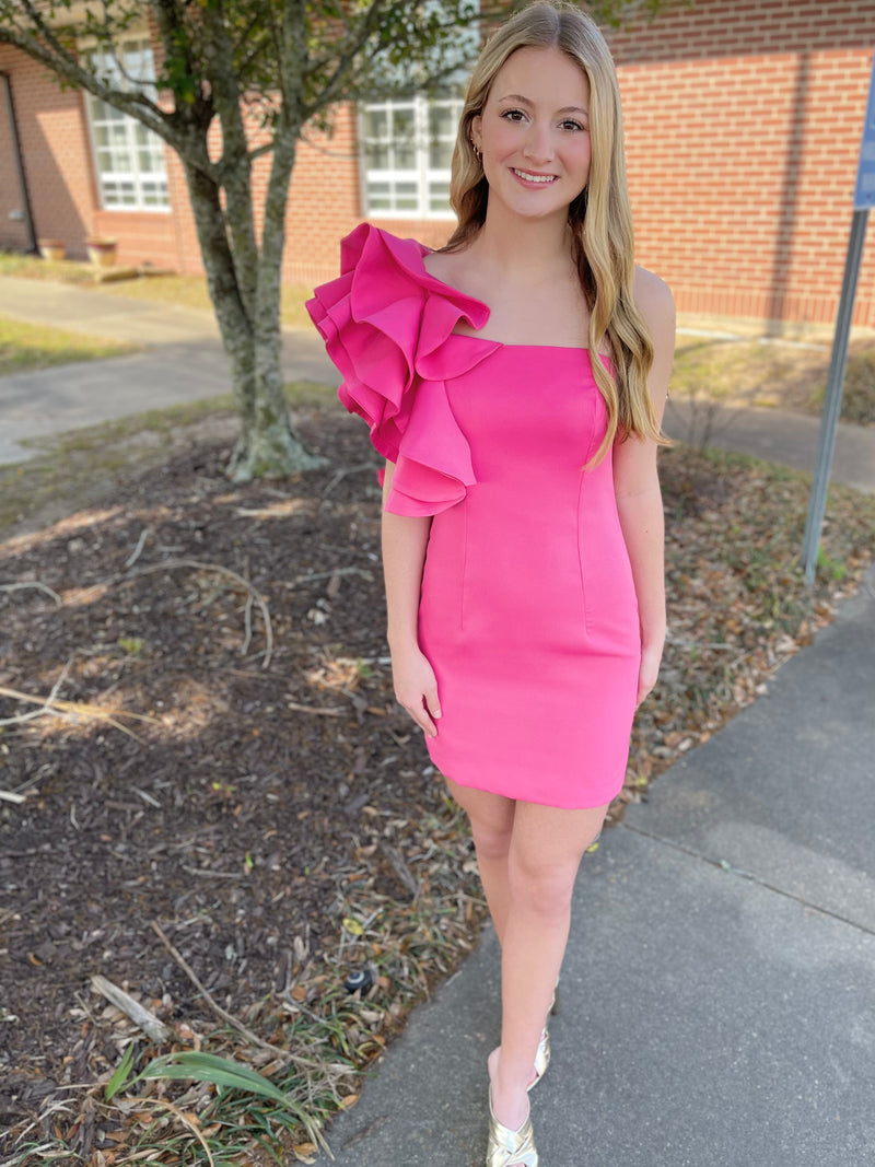 One Shoulder Ruffle Sleeve Dress Elm Boutique