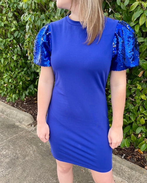 Royal Blue Sequin Sleeve Dress
